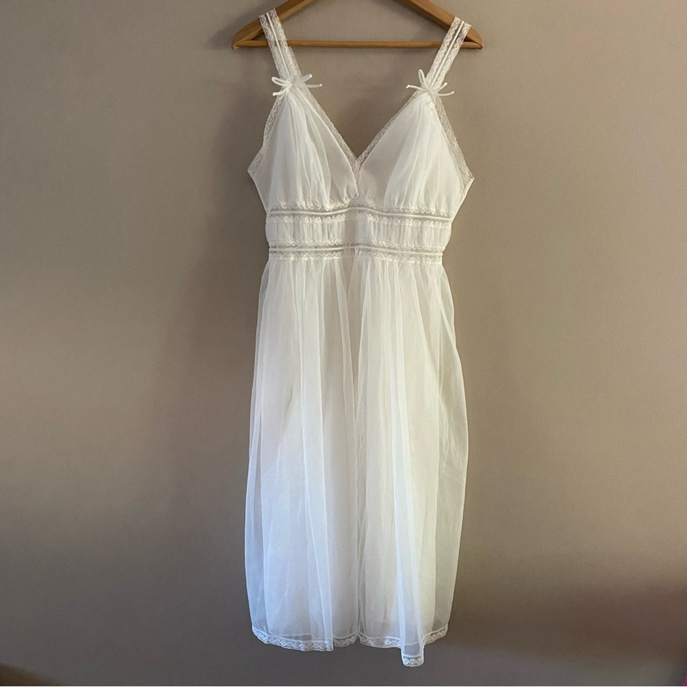 Vtg. Gotham Gold Stripe Lace Tulle Angelic Slip Dress Fairy Ballet Core Size 36